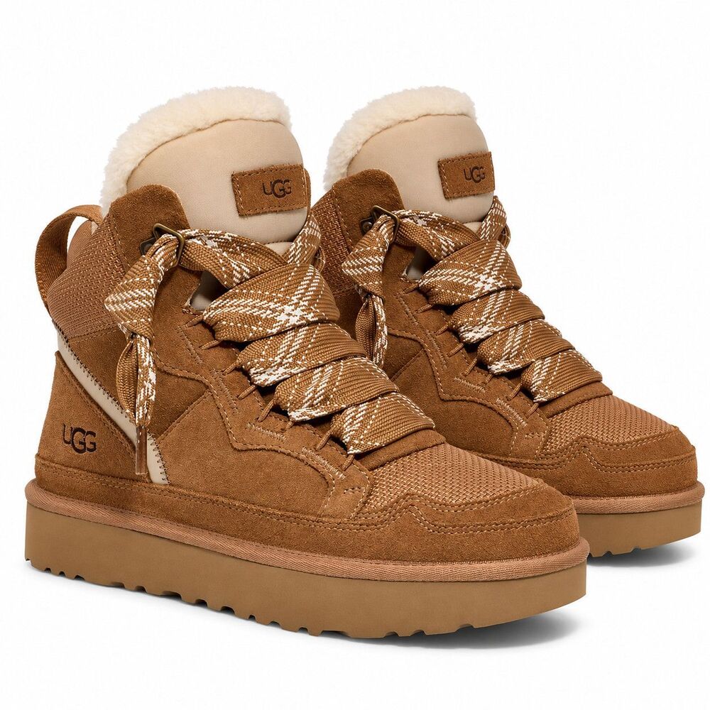 New UGG Highmel High-Top Sneakers Chestnut Women’s Size 10 Plaid Laces
